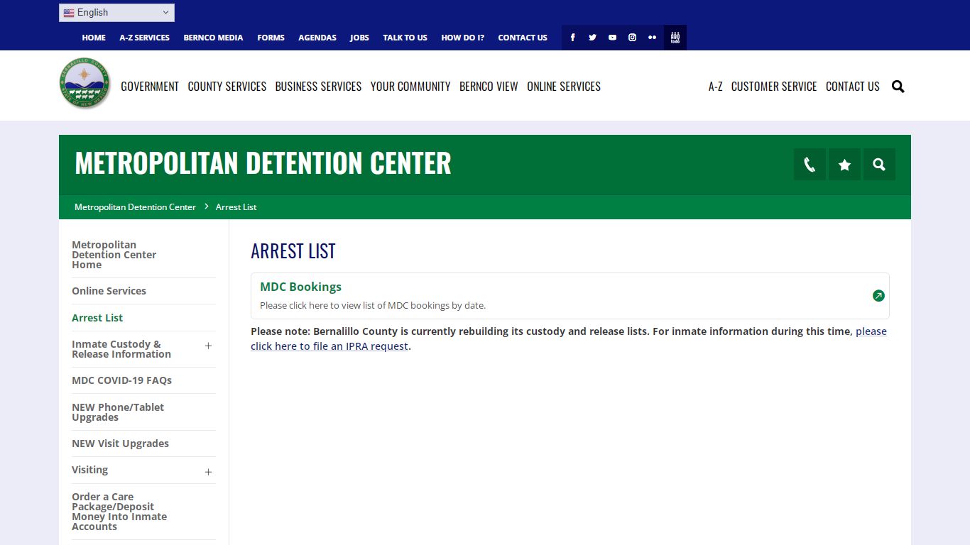 Arrest List - Metropolitan Detention Center